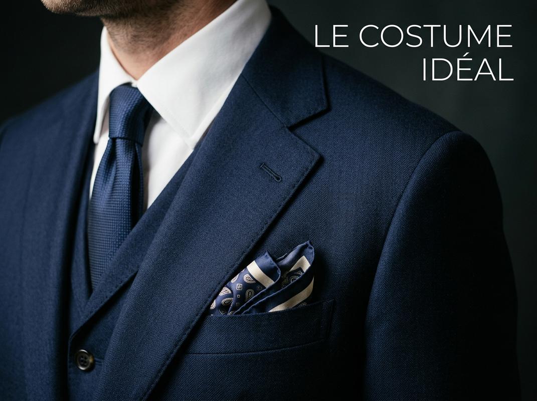 Accessoires de mariage élégants disposés sur marbre avec boutons de manchette, pochette en soie et fascinateur floral sous le texte Détails Élégants.