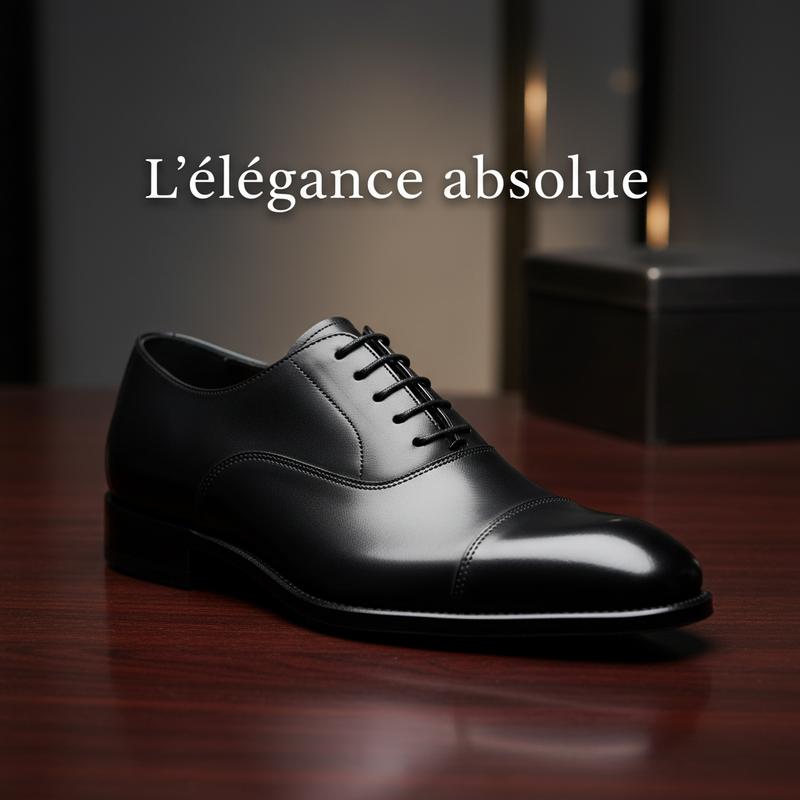 Mains d'un artisan cordonnier travaillant la semelle en cuir d'une chaussure de mariage, avec texte Goodyear ou Blake en superposition.