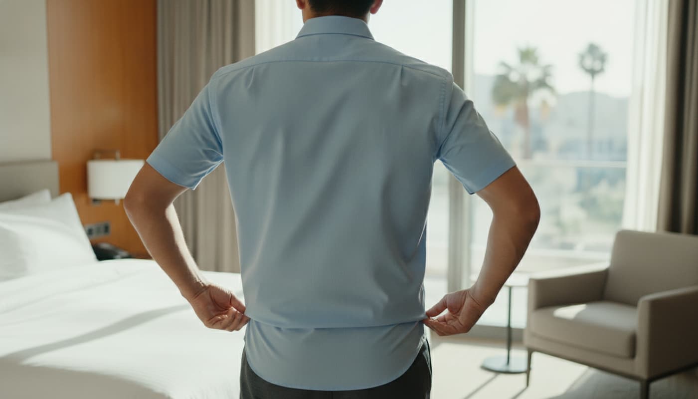 Un homme vu de dos ajuste l