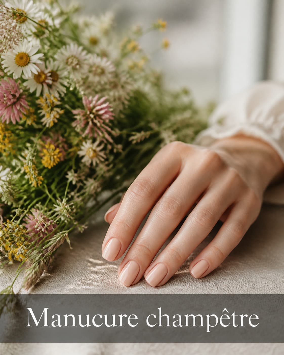 Une main féminine aux ongles courts vernis d