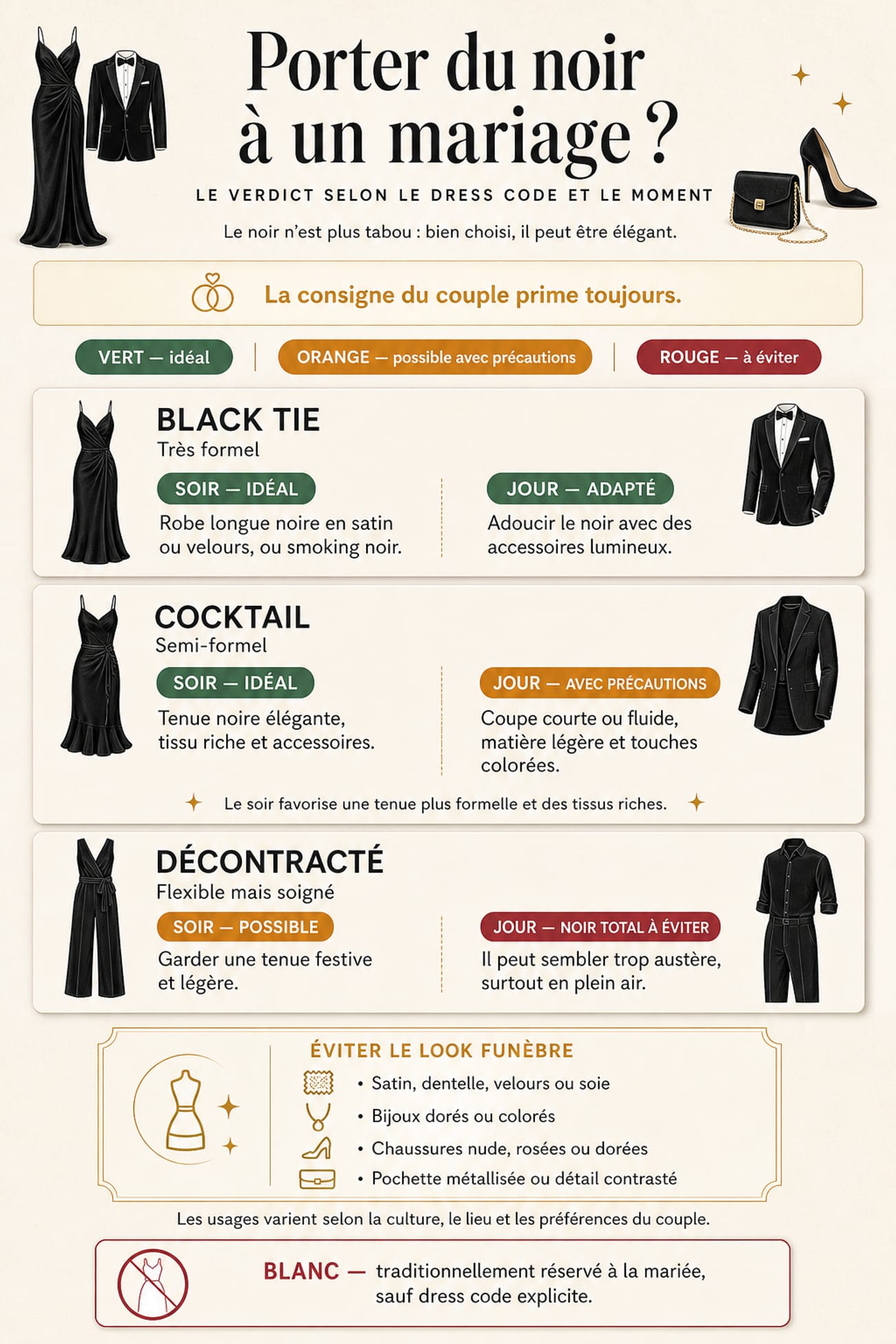 Infographie : porter du noir à un mariage selon dress code