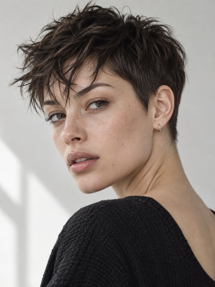 Femme aux cheveux courts texturés